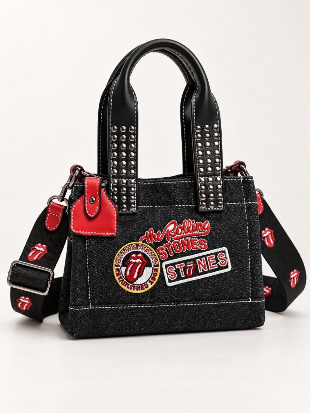 The Rolling Stones Studded Logo Tote NWT Black Red
